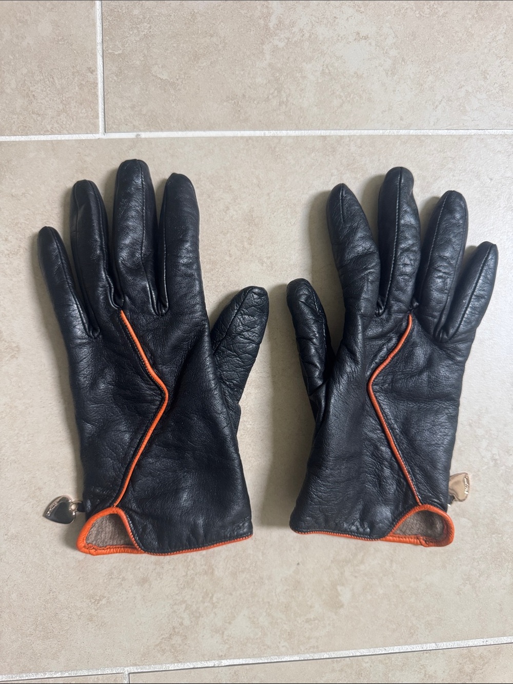 Leather Driving Gloves with Orange Trim